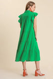 Tiered Ruffle Sleeve Midi Dress, Green