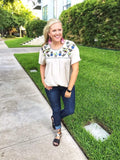 Cactus Embroidered Top, Cream