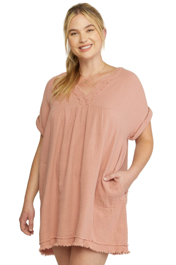 ENTRO USA Frayed Cotton Gauze Pocket Dress