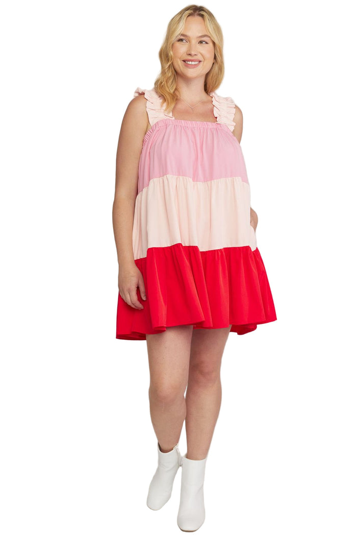 ENTRO USA Color Block Tiered Dress