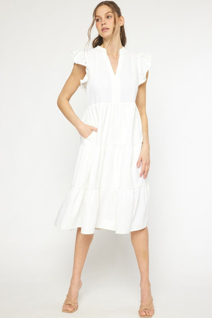Entro Usa Ruffled Tiered Pocket Midi Dress