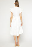 Ruffled Pocket Tiered Midi Dress, Off White
