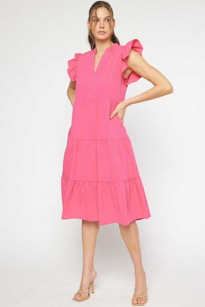 Entro Usa Ruffled Tiered Pocket Midi Dress