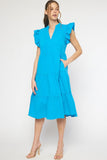 Ruffled Pocket Tiered Midi Dress, Cobalt