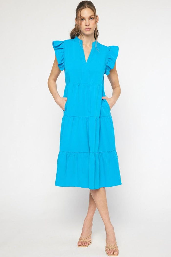 Entro Usa Ruffled Tiered Pocket Midi Dress