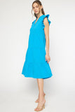 Ruffled Pocket Tiered Midi Dress, Cobalt