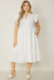 Ruffled Pocket Tiered Midi Dress, Off White