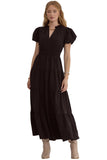 Entro Usa Bubble Sleeve V-neck Tiered Dress