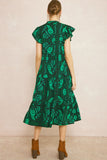 Floral & Leaf Ruffle Midi Dress