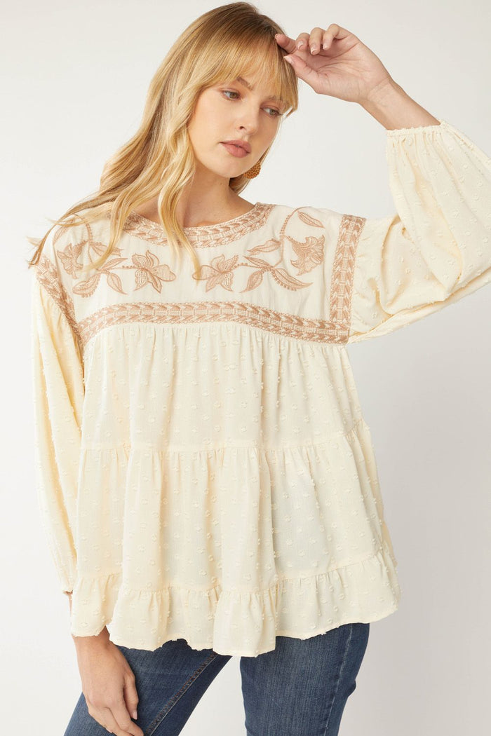 entro USA Embroidered Swiss Dot Blouse