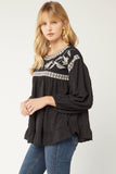 Embroidered Swiss Dot Blouse, Black
