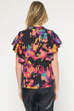 Printed Pintuck Blouse, Black