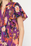 Printed Pintuck Blouse, Plum