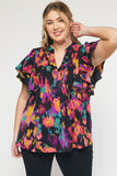 Printed Pintuck Blouse, Black