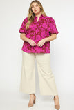 Floral Button Up Top, Magenta