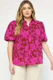 Floral Button Up Top, Magenta