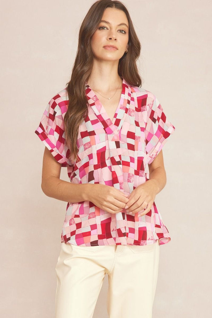 entro USA V-Neck Short Sleeve Blouse