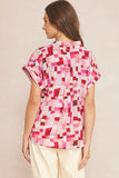 V-Neck Short Sleeve Blouse, Berry Mix