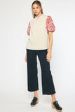 Embroidered Puff Sleeve Top, Natural
