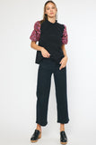 Embroidered Puff Sleeve Top, Black