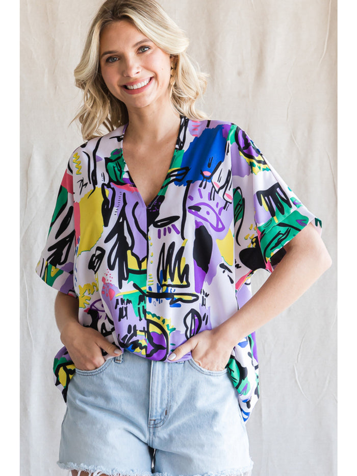 jodifl Graffiti V-neck shift top