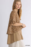 Animal Print Chiffon Layered Overlay Top, Latte