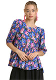 Blue Floral Short Sleeve Top