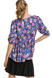 Blue Floral Short Sleeve Top