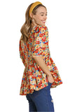 Red Floral Short Sleeve Top