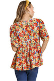 Red Floral Short Sleeve Top