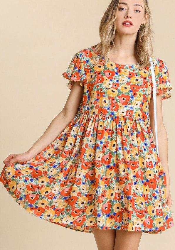 umgee floral metallic Babydoll dress