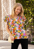 UMGEE USA Floral & Smocked Ruffle Sleeve Top