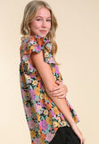 Floral & Smocked Ruffle Sleeve Top