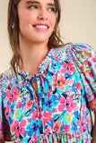 Mixed Floral Print Bohemian Top, Mint