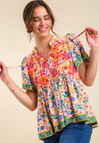 Umgee usa Mixed Floral Print Bohemian Top