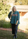 Embroidered Teal Paisley Top