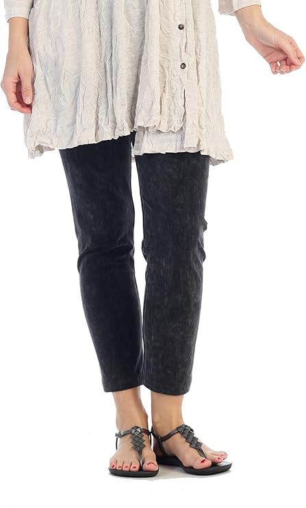 Jess & Jane Mineral Washed Cotton Ankle Legging Pant, Black