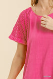 Crochet Detail Fringe Top, Hot Pink