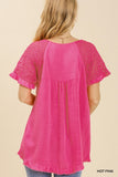 Crochet Detail Fringe Top, Hot Pink