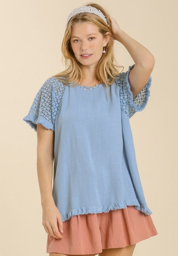 umgee usa Crochet Detail Fringe Top