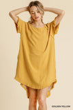 Plaid Print Back Dress, Golden Yellow