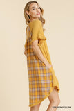 Plaid Print Back Dress, Golden Yellow