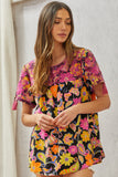Embroidered Floral Babydoll Top