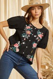 Floral Embroidered Button Down Blouse