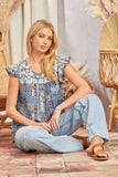 Andree by unit / Savanna Jane Floral Embroidered Flutter Sleeve Printed Top