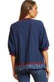 Floral Embroidered Cotton Top, Blue