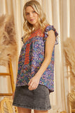 Floral Embroidered Flutter Sleeve Top
