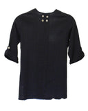 Dotty Gauze Cotton Teah Top, Black