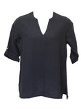 Dotty Gauze Cotton Teah Top, Black