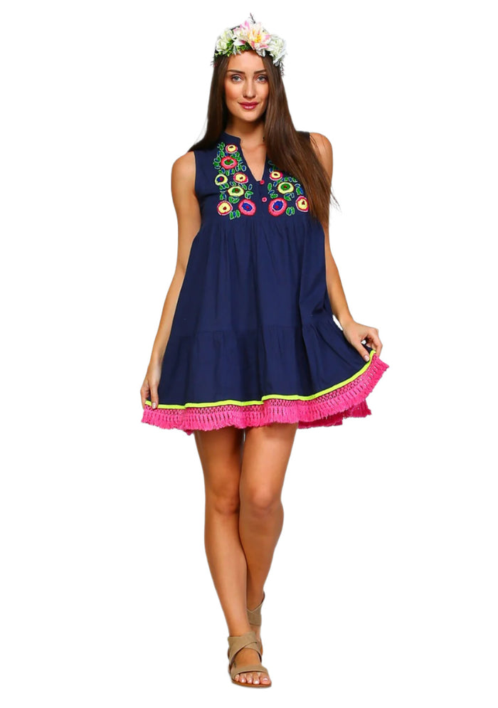 Velzera Beaded & Fringe Bohemian Mini Dress